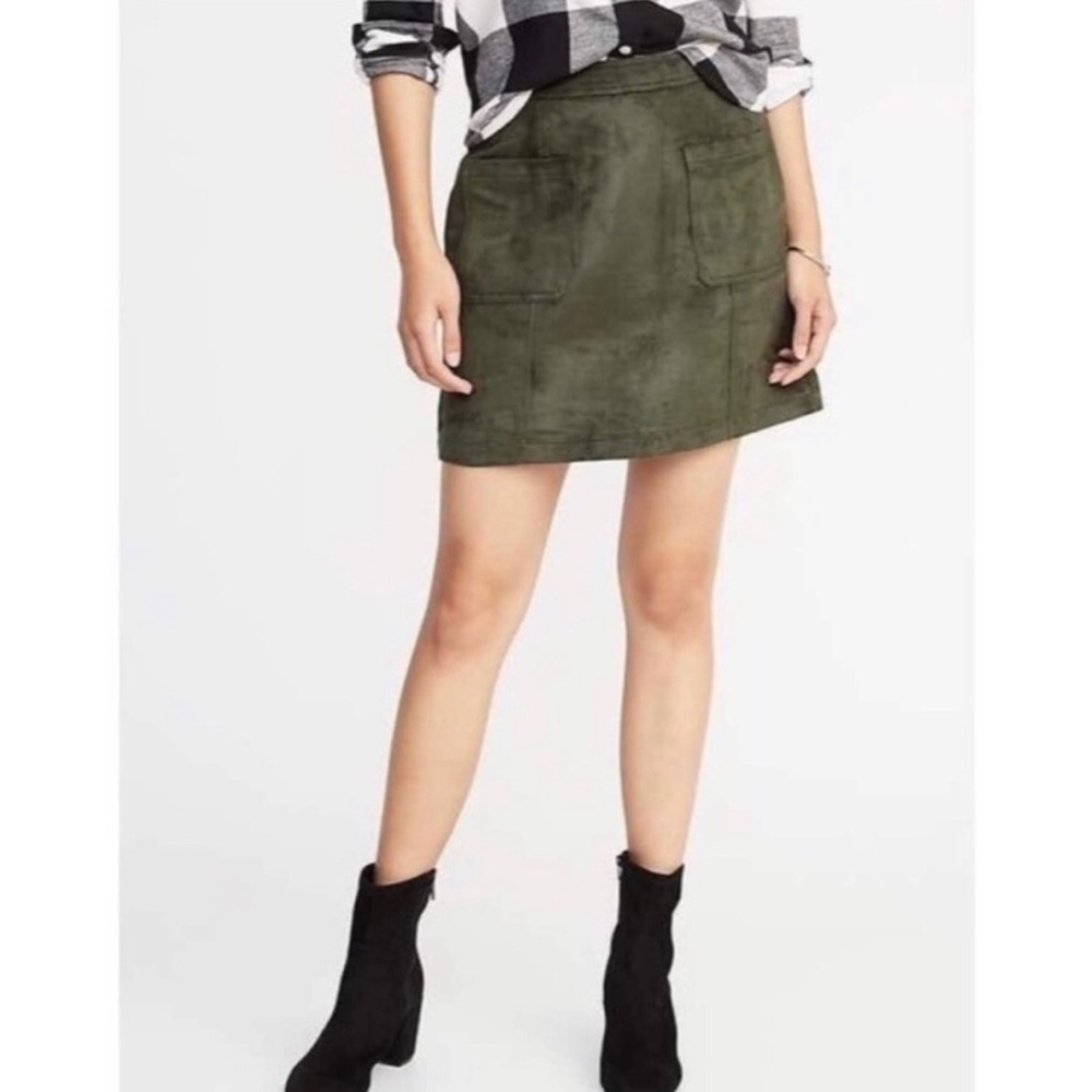 Old Navy Dark Green Faux Suede Mini Skirt